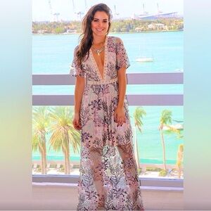 THE clothing Company blush embroidered floral maxi dress womens L NWOT